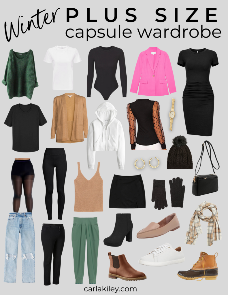 graphic displaying all the clothes for a winter capsule wardrobe