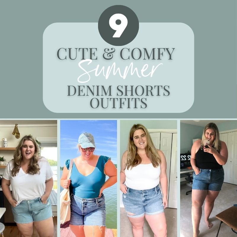 graphic for cute & comfy summer denim shorts outfit blog post